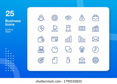 25 Business and Finance Vector Icon illustration in Outline Design Style