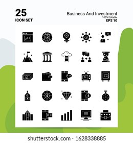 25 Business And Investment Icon Set. 100% Editable EPS 10 Files. Business Logo Concept Ideas Solid Glyph icon design