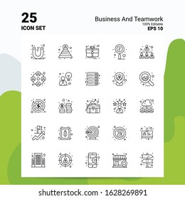 25 Business And Teamwork Icon Set. 100% Editable EPS 10 Files. Business Logo Concept Ideas Line icon design