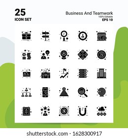 25 Business And Teamwork Icon Set. 100% Editable EPS 10 Files. Business Logo Concept Ideas Solid Glyph icon design