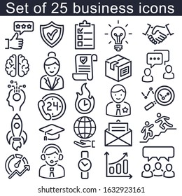 25 business vector icons, thin line icons, set to achieve business goals, new ideas, get started, result