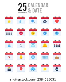 25 Calendar and Date Flat icon pack. vector illustration.