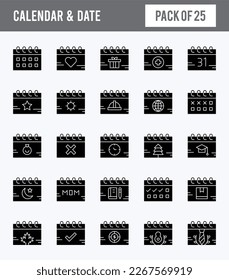 25 Calendar and Date Glyph icon pack. vector illustration.
