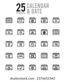 25 Calendar and Date. Two Color icons Pack. vector illustration.