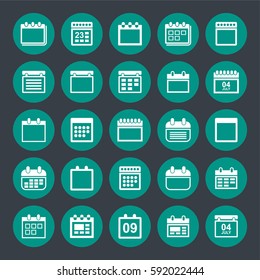 25 Calendar icons set, time, planing, organizer pictogram, vector illustration.
