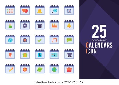 25 Calendars Flat icon pack. vector illustration.