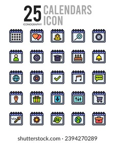 25 Calendars icons Pack vector illustration.