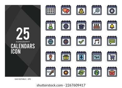 25 Calendars Lineal Color icon pack. vector illustration.