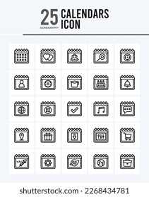 25 Calendars Outline icons Pack vector illustration.