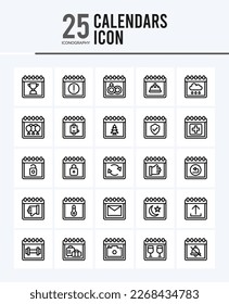25 Calendars Outline icons Pack vector illustration.