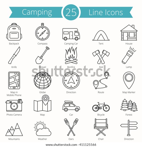25\
Camping line icons set, vector eps10\
illustration