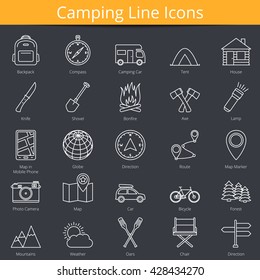 25 Camping line icons, vector eps10 illustration