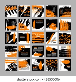 25 cards of creative banners. Set of universal textures made with ink. Vector Patterns for Placards, Posters, Flyers and Banner Designs.