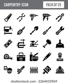 25 Carpentry Glyph icon pack. vector illustration.