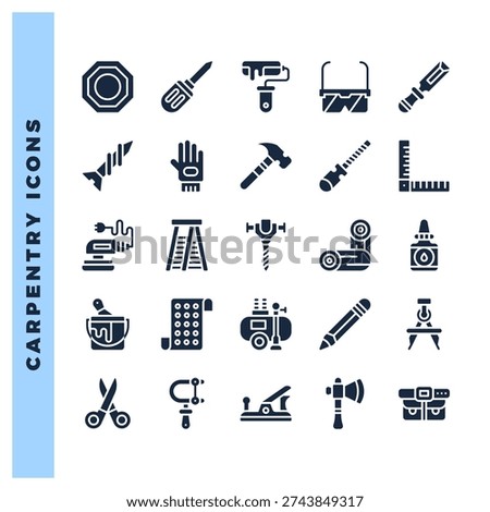 25 Carpentry Glyph icon pack. vector illustration.