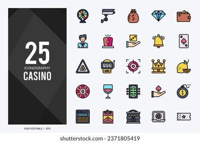 25 Casino Lineal Color icons pack. vector illustration.