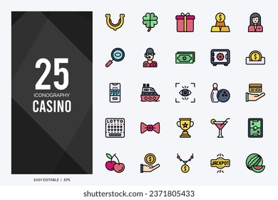 25 Casino Lineal Color icons pack. vector illustration.