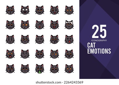 25 Cat Emotions Flat icon pack. vector illustration.