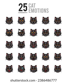 25 Cat Emotions icons Pack vector illustration.