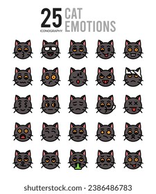 25 Cat Emotions icons Pack vector illustration.