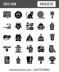 25 Cats Glyph icon pack. vector illustration.