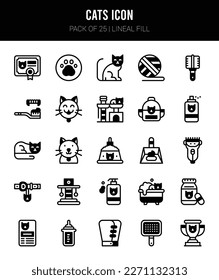 25 Cats Lineal Fill icons Pack vector illustration.