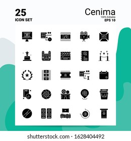 25 Cenima Icon Set. 100% Editable EPS 10 Files. Business Logo Concept Ideas Solid Glyph icon design