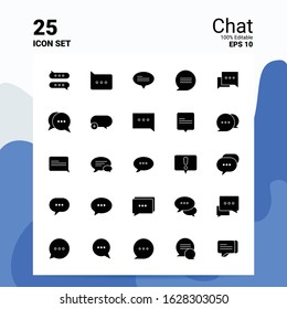 25 Chat Icon Set. 100% Editable EPS 10 Files. Business Logo Concept Ideas Solid Glyph icon design