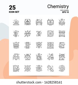 25 Chemistry Icon Set. 100% Editable EPS 10 Files. Business Logo Concept Ideas Line icon design