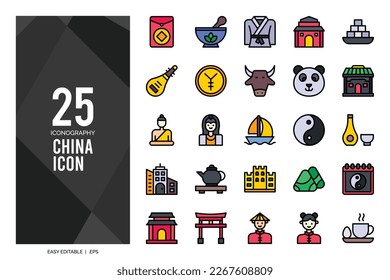 25 China Lineal Color icon pack. vector illustration.