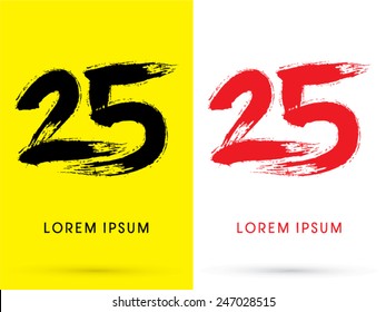 25 ,Chinese brush grunge font ,designed using black and red brush handwriting, logo, symbol, icon, graphic, vector.