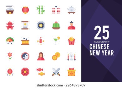 25 Chinese New Year  Flat icon pack. vector illustration.