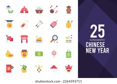 25 Chinese New Year  Flat icon pack. vector illustration.