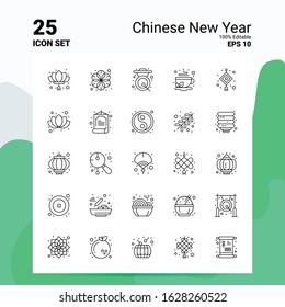 25 Chinese New Year Icon Set. 100% Editable EPS 10 Files. Business Logo Concept Ideas Line icon design