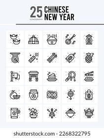 25 Chinese New Year  Outline icons Pack vector illustration.