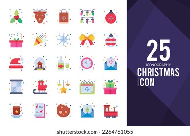 Paquete de iconos de Navidad Flat. ilustración vectorial.
