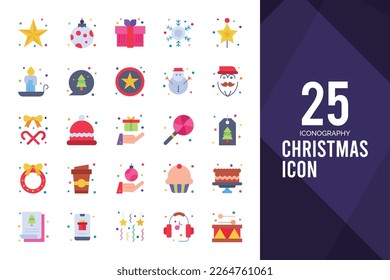 Paquete de iconos de Navidad Flat. ilustración vectorial.