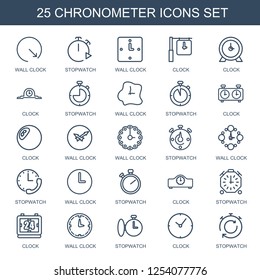 25 chronometer icons. Trendy chronometer icons white background. Included outline icons such as wall clock, stopwatch, clock. chronometer icon for web and mobile.