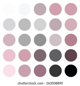 25 Circle Round Pink and Grey Color Swatches as Shades