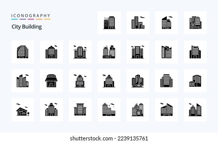 Paquete de iconos de Glifo sólido de construcción de 25 ciudades