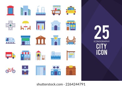 25 City Flat icon pack. vector illustration.