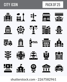 25 City Glyph icon pack. vector illustration.