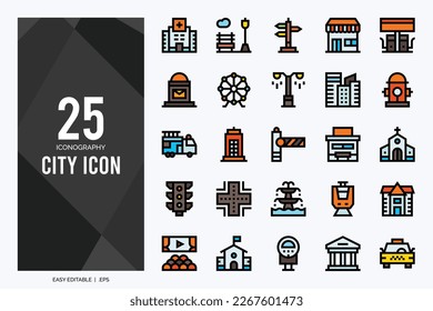 25 City Lineal Color icon pack. vector illustration.