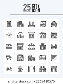 25 City Outline icons Pack vector illustration.