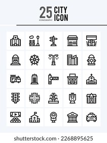 25 City Outline icons Pack vector illustration.