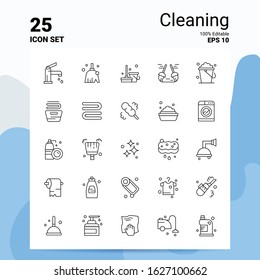 25 Cleaning Icon Set. 100% Editable EPS 10 Files. Business Logo Concept Ideas Line icon design