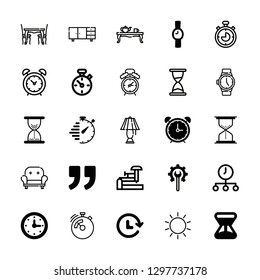 25 clock icons with alarm clock and analogic stopwatch in this set