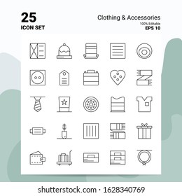 25 Clothing & Accessories Icon Set. 100% Editable EPS 10 Files. Business Logo Concept Ideas Line icon design