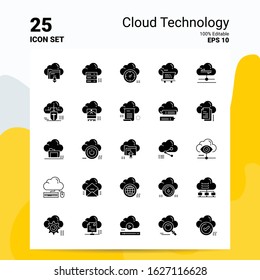 25 Cloud Technology Icon Set. 100% Editable EPS 10 Files. Business Logo Concept Ideas Solid Glyph icon design