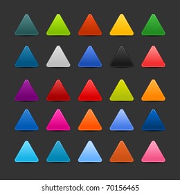 25 colored blank triangle web 2.0 button. Smooth satined shapes with shadow on gray background
